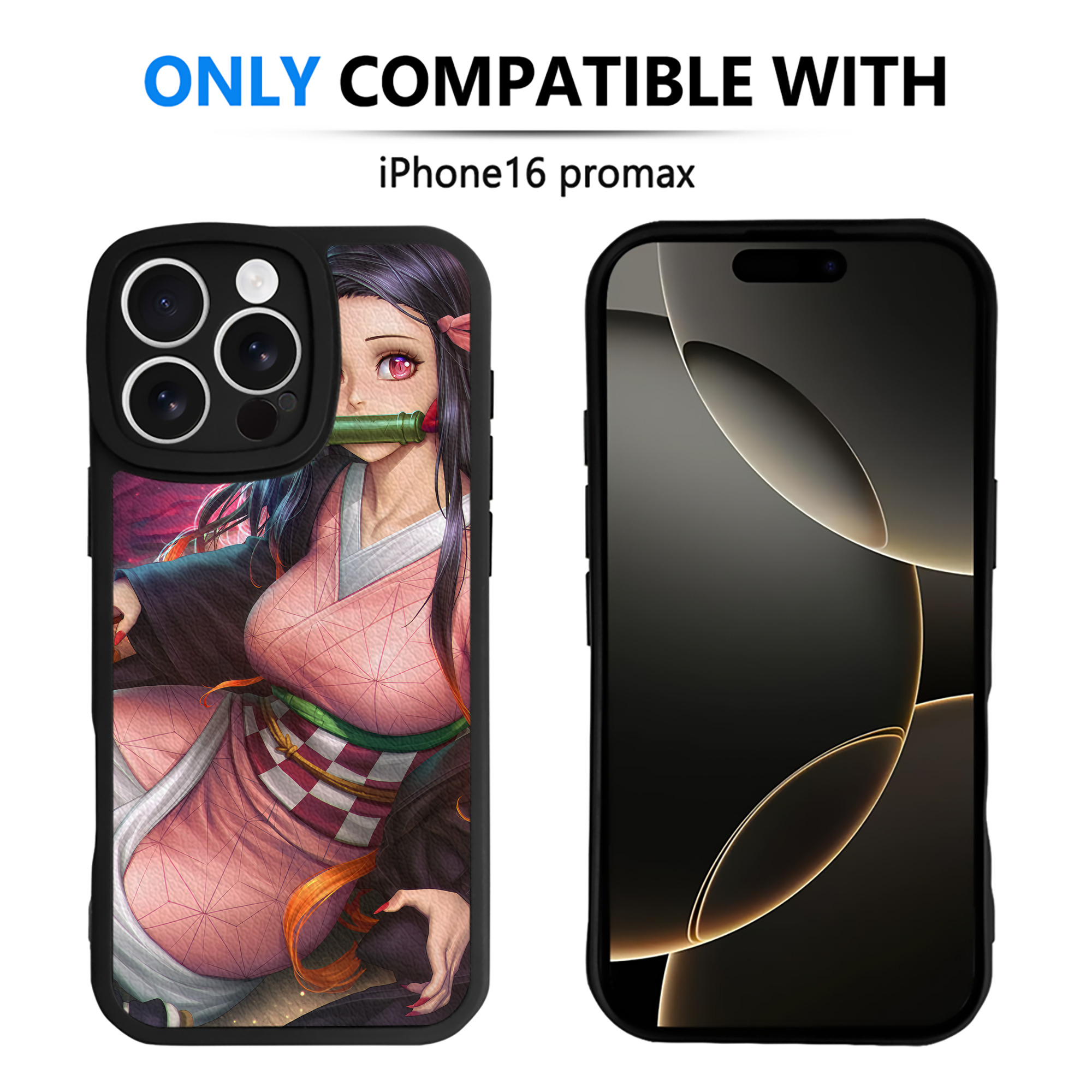 （画像用） 鬼滅の刃（きめつのやいば）竈門 禰󠄀豆子／かまど ねずこ Kamado Nezuko 【iPhone 16シリーズ対応】シリコンスマホケース（レザー調） 材質：シリコン